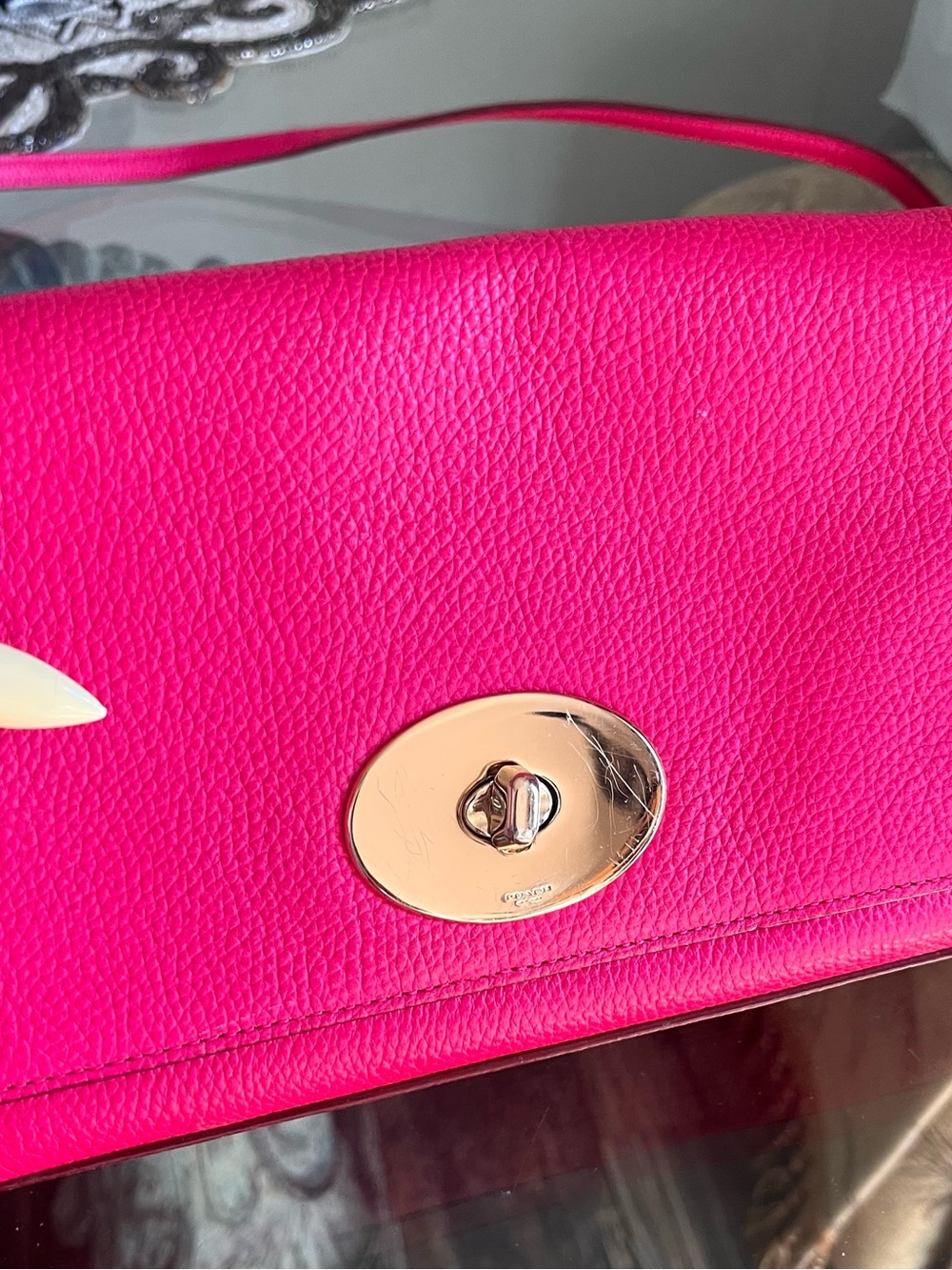 Women's Coach Hot Pink Leather Crossbody Bag with Gold Hardware